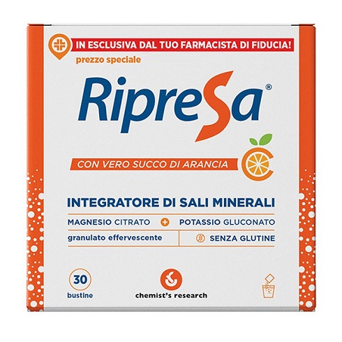 RIPRESA 30BUST 10G INTEGRATORE ALIMENTARE DI MAGNESIO E POTASSIO BUSTINE EFFERVESCENTI UTILE NEGLI STATI DI STANCHEZZA - Farmafamily.it