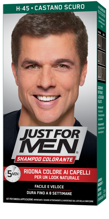 JUST FOR MEN SHAMPOO COLORANTE H45 CASTANO SCURO ATTIVATORE CHIARO 38,5 ML + BASE COLORE 27,5 ML - Farmafamily.it