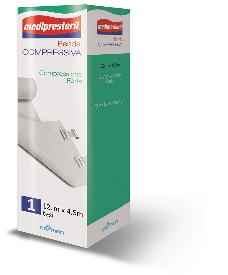 BENDA MEDIPRESTERIL COMPRESSIONE FORTE M4,5X12CM TESI CON CLIP DI FISSAGGIO - Farmafamily.it