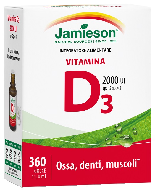 JAMIESON VITAMINA D3 2000 UI GOCCE 11,4 ML SENZA GLUTINE NATURALMENTE PRIVO DI LATTOSIO - Farmafamily.it