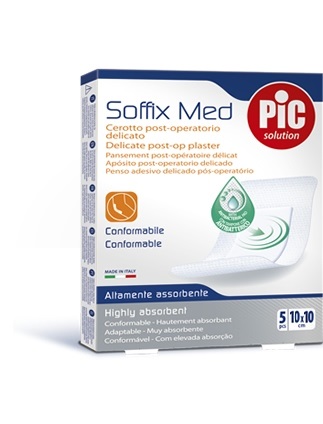 CEROTTO PIC SOFFIX MED IN TNT CON TAMPONE CENTRALE ASSORBENTE STERILE MONOUSO 10X10 CM ANTIBATTERICO 5 PEZZI - Farmafamily.it