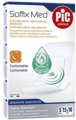 CEROTTO PIC SOFFIX MED IN TNT CON TAMPONE CENTRALE ASSORBENTE STERILE MONOUSO 10X15 CM ANTIBATTERICO 5 PEZZI - Farmafamily.it