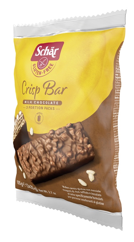 SCHAR CRISP BAR WAFERS CON NOCCIOLE RICOPERTI DI RISO SOFFIATO E CIOCCOLATO AL LATTE 3 PORZIONI DA 35 G - Farmafamily.it