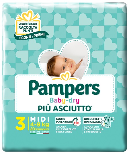 PAMPERS BABY DRY DOWNCOUNT MIDI 20 PEZZI - Farmafamily.it