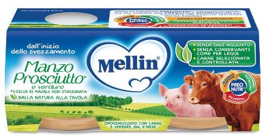MELLIN OMOGENEIZZATO MANZO PROSCIUTTO CON VERDURE 2 PEZZI X 120 G - Farmafamily.it