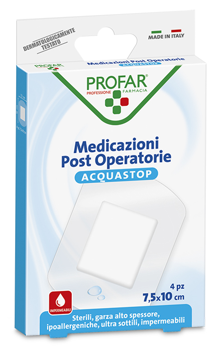 ACQUASTOP MEDICAZIONE POST OPERATORIA 7,5X10 CM PROFAR MED 4 PEZZI - Farmafamily.it