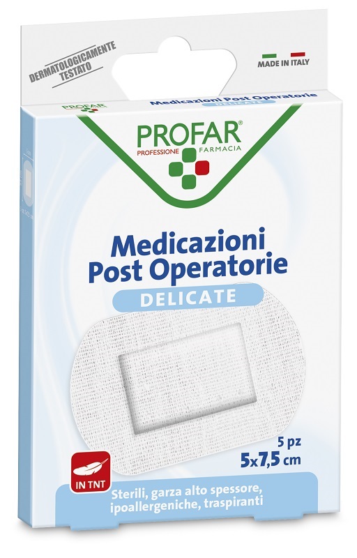 MEDICAZIONE POST OPERATORIA STERILE GARZA ANTIADERENTE 5X7,5 CM 5 PEZZI PROFAR - Farmafamily.it