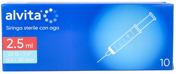 SIRINGA PER INFUSIONE E IRRIGAZIONE ALVITA 2,5 ML CON AGO 23 GAUGE 1 1/4 0,6X30MM 10 PEZZI - Farmafamily.it