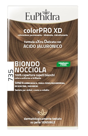 EUPHIDRA COLORPRO XD 735 BIONDO NOCCIOLA GEL COLORANTE CAPELLI IN FLACONE + ATTIVANTE + BALSAMO + GUANTI - Farmafamily.it