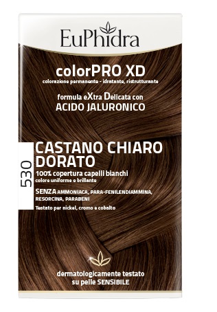 EUPHIDRA COLORPRO XD 530 CASTANO CHIARO DORATO GEL COLORANTE CAPELLI IN FLACONE + ATTIVANTE + BALSAMO + GUANTI - Farmafamily.it