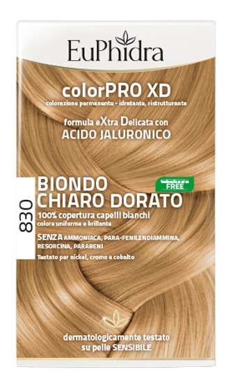 EUPHIDRA COLORPRO XD 830 BIONDO CHIARO DORATO GEL COLORANTE CAPELLI IN FLACONE + ATTIVANTE + BALSAMO + GUANTI - Farmafamily.it