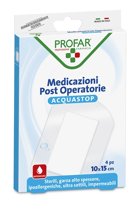 ACQUASTOP MEDICAZIONE POST OPERATORIA 10X15 CM PROFAR MED 4 PEZZI - Farmafamily.it