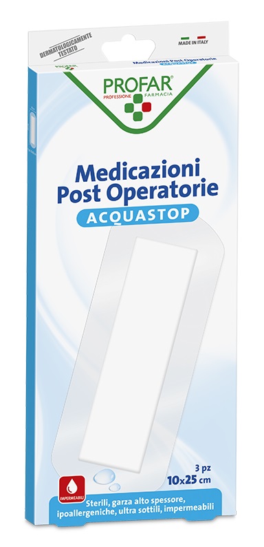 ACQUASTOP MEDICAZIONE POST OPERATORIA PROFAR MED 10X25 CM 3 PEZZI - Farmafamily.it