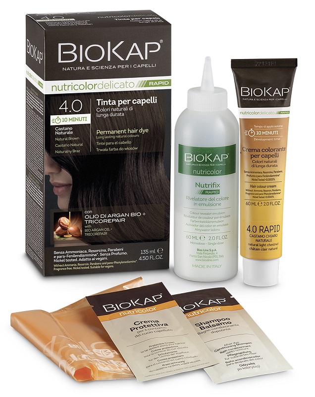 BIOS LINE  BIOKAP NUTRICOLOR DELICATO RAPID TINTA 4,00 CASTANO NATURALE 135 ML - Farmafamily.it