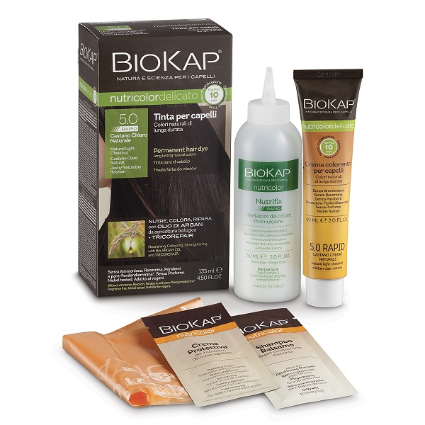 BIOS LINE  BIOKAP NUTRICOLOR DELICATO RAPID TINTA 5,0 CASTANO CHIARO NATURALE 135 ML - Farmafamily.it