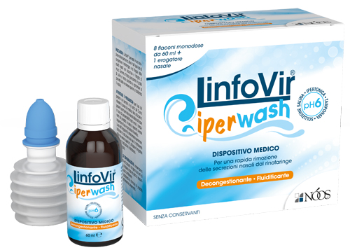 LINFOVIR IPERWASH SOLUZIONE SALINA IPERTONICA TAMPONATA 8 FLACONI DA 60 ML + 1 EROGATORE NASALE - Farmafamily.it