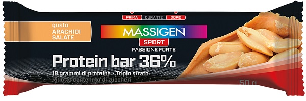MASSIGEN SPORT PROTEIN BARRETTA 36% CARAMELLO SALATO 35 G - Farmafamily.it