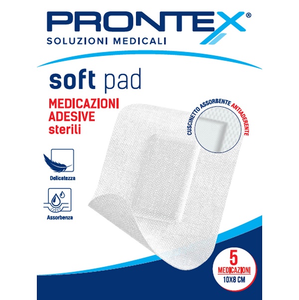 MEDICAZIONE ADESIVA STERILE PRONTEX SOFT PAD 10X8 CM 5 PEZZI - Farmafamily.it