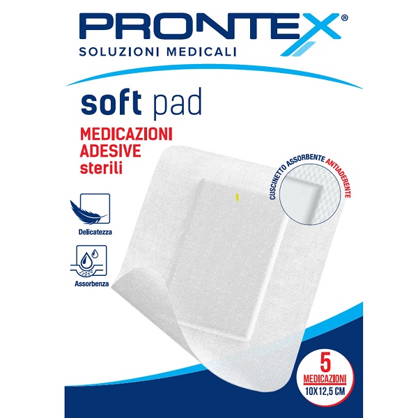 MEDICAZIONE ADESIVA STERILE PRONTEX SOFT PAD 10X12,5 CM 5 PEZZI - Farmafamily.it