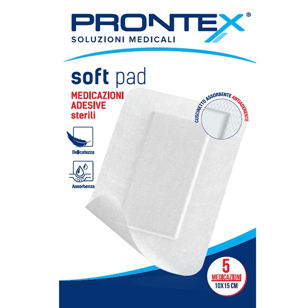 MEDICAZIONE ADESIVA STERILE PRONTEX SOFT PAD 10X15 CM 5 PEZZI - Farmafamily.it