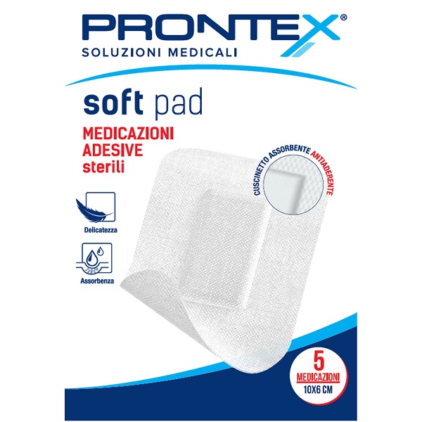 MEDICAZIONE ADESIVA STERILE PRONTEX SOFT PAD 10X6 CM 5 PEZZI - Farmafamily.it