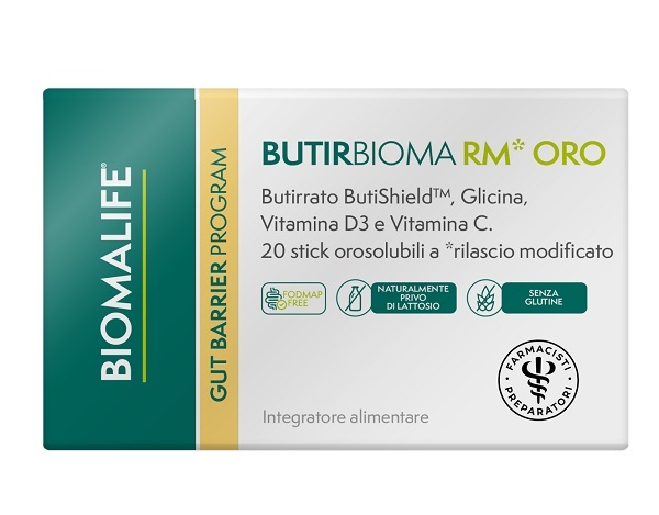 BIOMALIFE BUTIRBIOMA RM ORO 20 STICK OROSOLUBILI SENZA EDULCORANTI SENZA ZUCCHERI AGGIUNTI SENZA GLUTINE NATURALMENTE PRIVO DI LATTOSIO - Farmafamily.it
