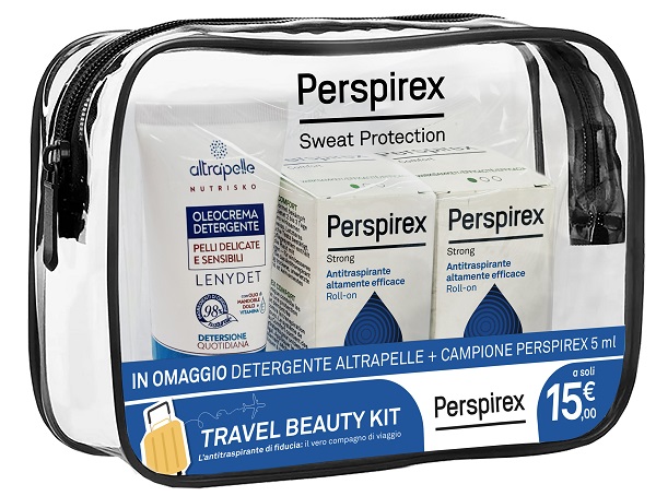 PERSPIREX ROLL ON STRONG TRAVEL KIT 2 ROLL ON STRONG 20 ML + 1 DETERGENTE ALTRAPELLE OMAGGIO - Farmafamily.it
