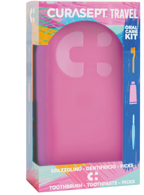 CURASEPT TRAVEL FUXIA 1 SPAZZOLINO + 1 DENTIFRICIO 20 ML + 3 PICKS - Farmafamily.it