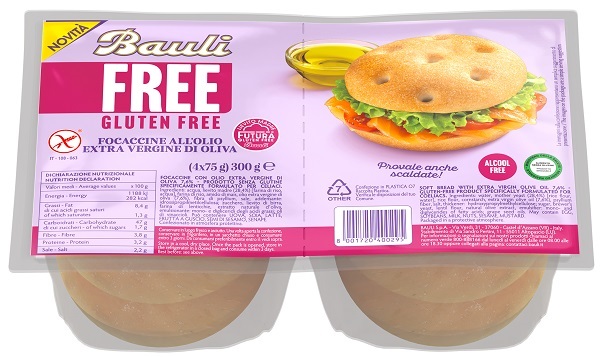 BAULI FREE FOCACCINE OLIO EXTRA VERGINE OLIVA 4 PEZZI DA 75 G - Farmafamily.it