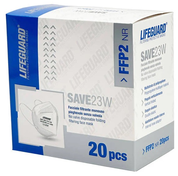 LIFEGUARD SAVE 23W FACCIALE FILTRANTE MONOUSO PIEGHEVOLE SENZA VALVOLA FFP2 20 PEZZI - Farmafamily.it