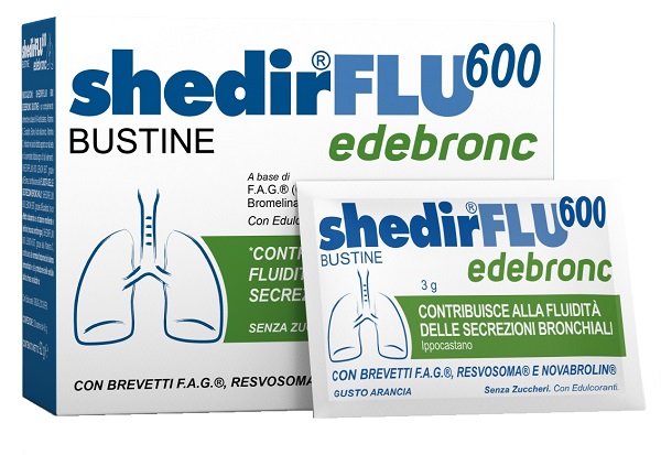 SHEDIRFLU 600 EDEBRONC 20 BUSTINE DA 3 G GUSTO ARANCIA, SENZA GLUTINE, NATURALMENTE PRIVO DI LATTOSIO, SENZA ZUCCHERI, CON EDULCORANTE - Farmafamily.it