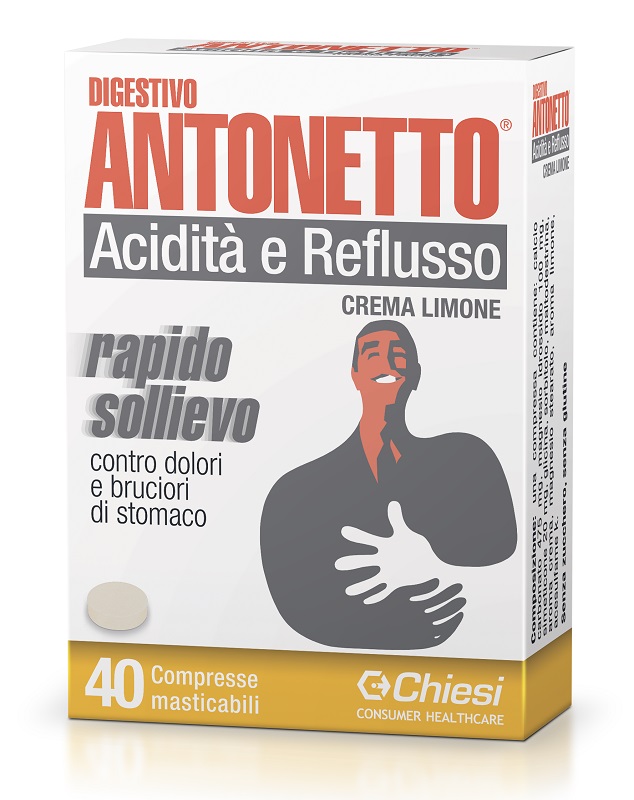 DIGESTIVO ANTONETTO ACIDITA' E REFLUSSO CREMA AL LIMONE 40 COMPRESSE MASTICABILI - Farmafamily.it