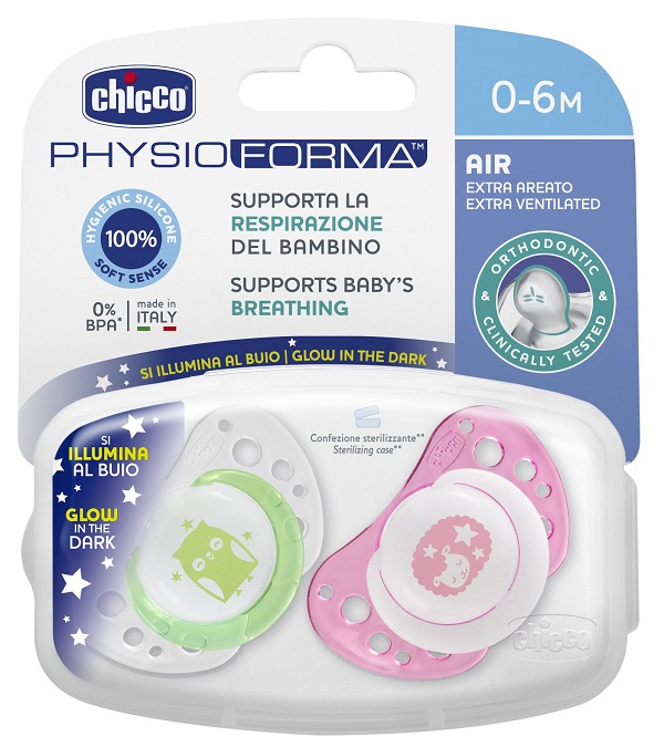 CHICCO SUCCHICCO AIR LUM SILICONE 0-6 MESI 2 PEZZI - Farmafamily.it