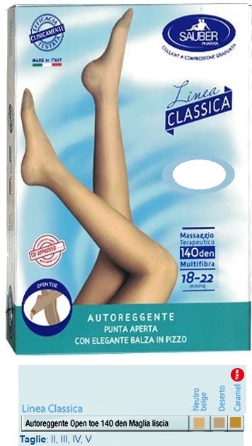 SAUBER AUTOREGGENTE OPEN TOE MAGLIA LISCIA 140 DEN COLORE NEUTRO BEIGE TAGLIA 3 LINEA CLASSICA - Farmafamily.it