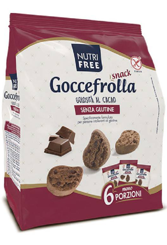 NUTRIFREE GOCCEFROLLA SNACK GOLOSITA' AL CACAO SENZA LATTOSIO 6 MONOPORZIONI DA 40 G - Farmafamily.it