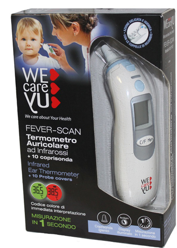 TERMOMETRO AURICOLARE WECAREYU FEVER-SCAN AD INFRAROSSI CON 10 COPRISONDA - Farmafamily.it