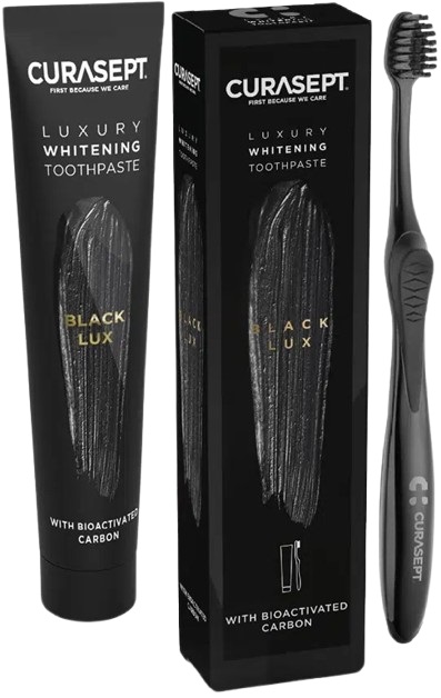 CURASEPT BLACK LUXURY WHITENING DENTIFRICIO 75 ML + SPAZZOLINO - Farmafamily.it