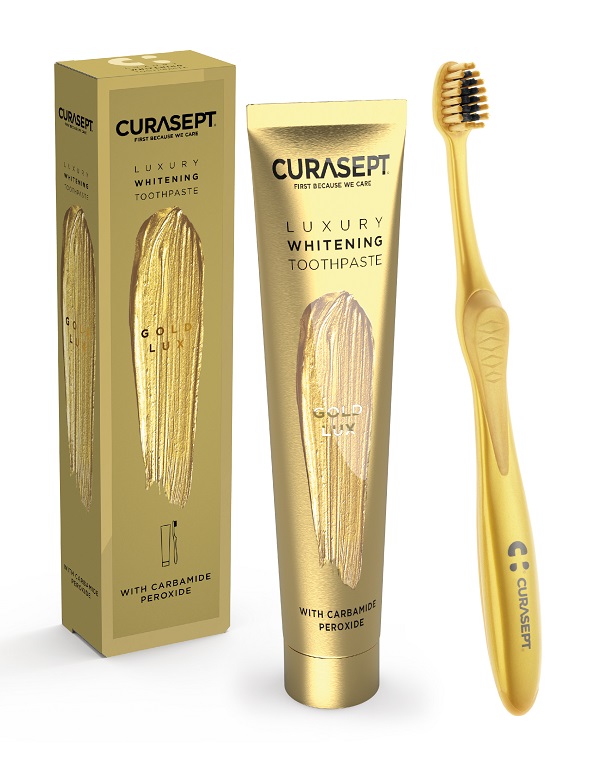 CURASEPT GOLD LUXURY WHITENING DENTIFRICIO 75 ML + SPAZZOLINO - Farmafamily.it