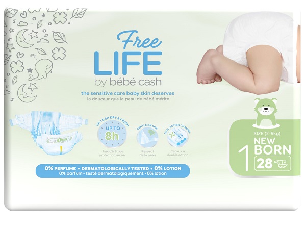 FREELIFE BY BEBECASH PANNOLINI NEW BORN TAGLIA 1 2-4 KG GIROVITA 30-41 CM 28 PEZZI - Farmafamily.it