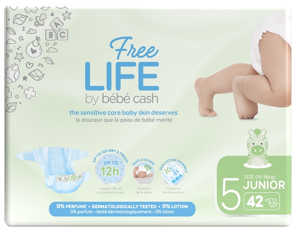 FREELIFE BY BEBECASH PANNOLINI JUNIOR TAGLIA 5 11-25 KG GIROVITA 41-62 CM 42 PEZZI - Farmafamily.it