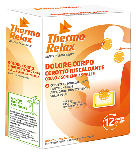 THERMORELAX CEROTTO AUTORISCALDANTE DOLORE CORPO COLLO/SCHIENA/SPALLE 4 PEZZI - Farmafamily.it