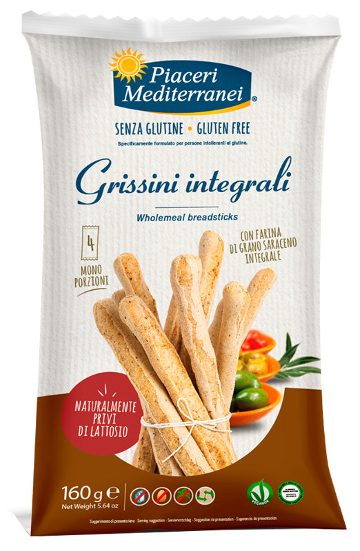 PIACERI MEDITERRANEI GRISSINI INTEGRALI 160 G - Farmafamily.it