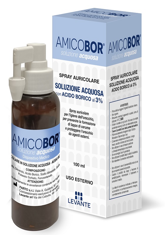 SOLUZIONE ACQUOSA PER IRRIGAZIONE DELL'ORECCHIO AMICOBOR 100 ML - Farmafamily.it