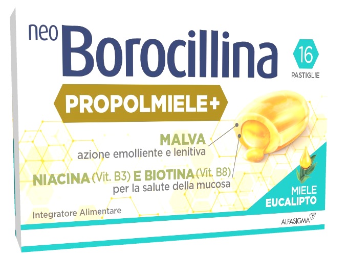 NEOBOROCILLINA PROPOLMIELE+ MIELE/EUCALIPTO 16 PASTIGLIE - Farmafamily.it