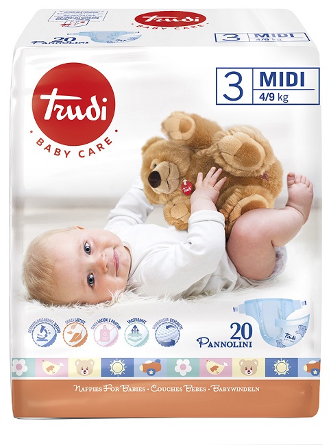 TRUDI BABY CARE PANNOLINO BAMBINI MIDI 4/9 KG 20 PEZZI - Farmafamily.it