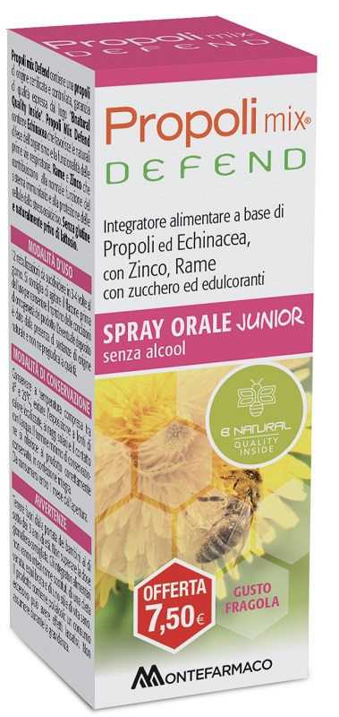 PROPOLI MIX DEFEND SPRAY ORALE JUNIOR ANALCOLICO 30 ML GUSTO FRAGOLA - Farmafamily.it