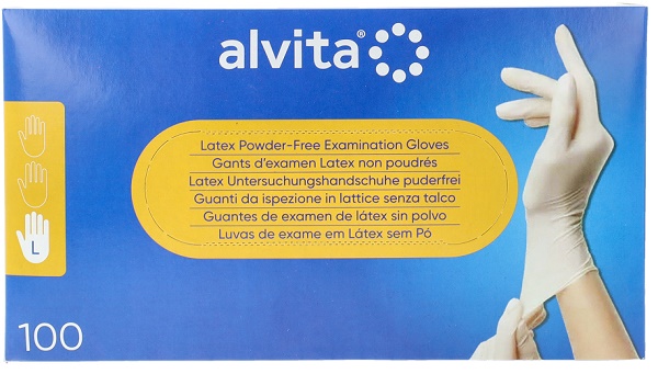 GUANTI DA ISPEZIONE ALVITA IN LATTICE SENZA TALCO L 100 PEZZI - Farmafamily.it