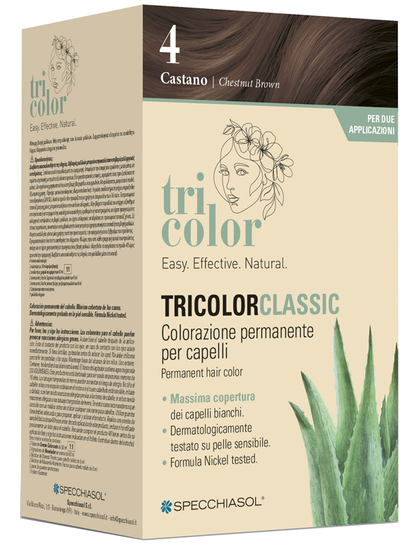 TRICOLOR CLASSIC 4 CASTANO 2 TUBI 50 ML + 2 SHAKER 50 ML + 4 BUSTINE 8 ML - Farmafamily.it