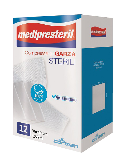 GARZA COMPRESSA MEDIPRESTERIL 12/8 FU 36X40CM 12 PEZZI - Farmafamily.it