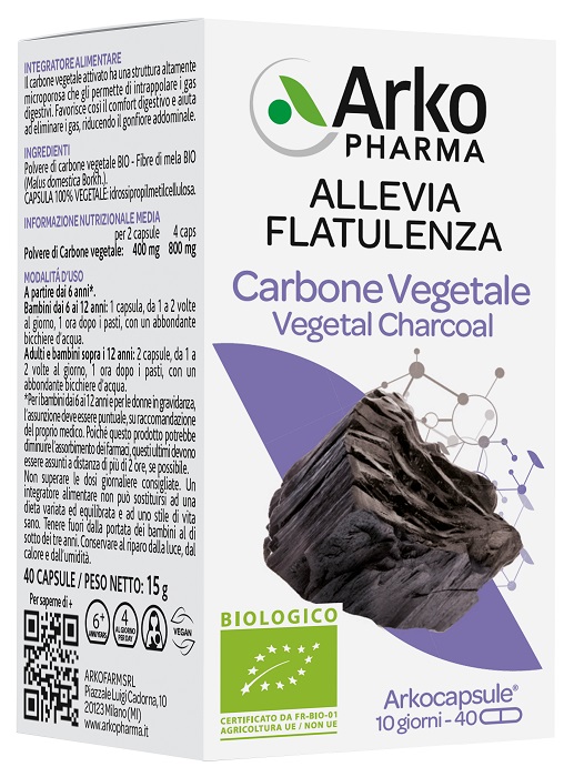 ARKO CAPSULE CARBONE VEGETALE BIO 40 CAPSULE - Farmafamily.it